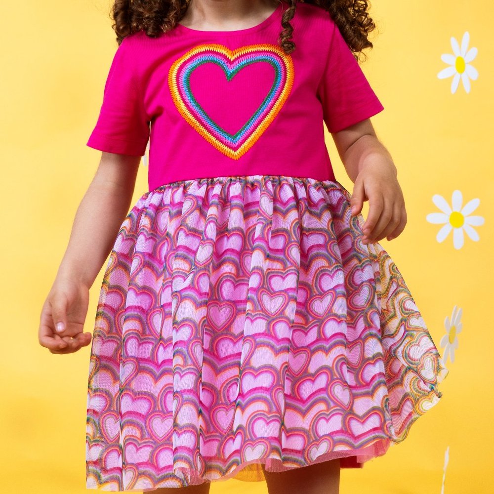 Agatha Ruiz De La Prada pink heartful tule elegant dress NWT